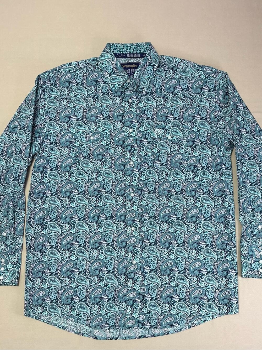 Wrangler George Straight Troubador Teal Paisley Long-Sleeve Shirt Men’s Large